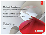 Adobe Certified Expert Adobe Dreamweaver CC 2015 cerificate